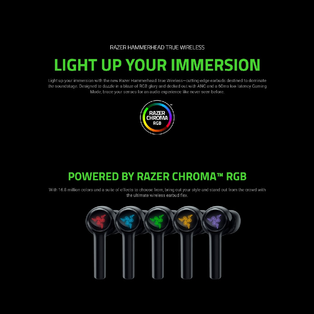 Razer Hammerhead True Wireless V2 (2021) ANC Earbuds - Razer Chroma™ RGB