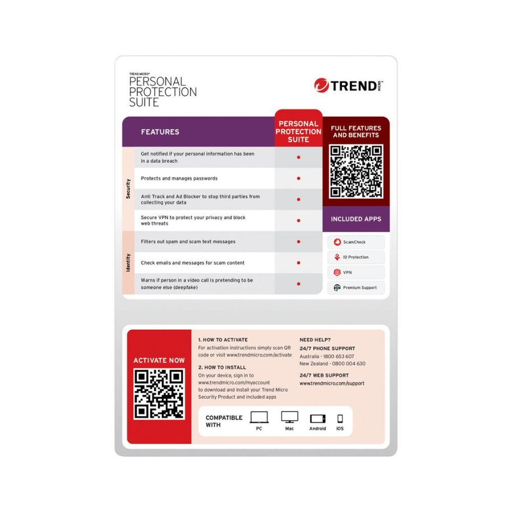 Trend Micro Personal Protection Suite for Mobile 1 Device 1 Year | Windows, Mac, iOS, Android