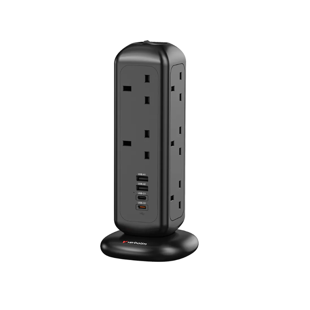 Verbatim Power Strip Tower USB-C/USB- A 15-in-1 Multiplug Extension Hub Safety Protection