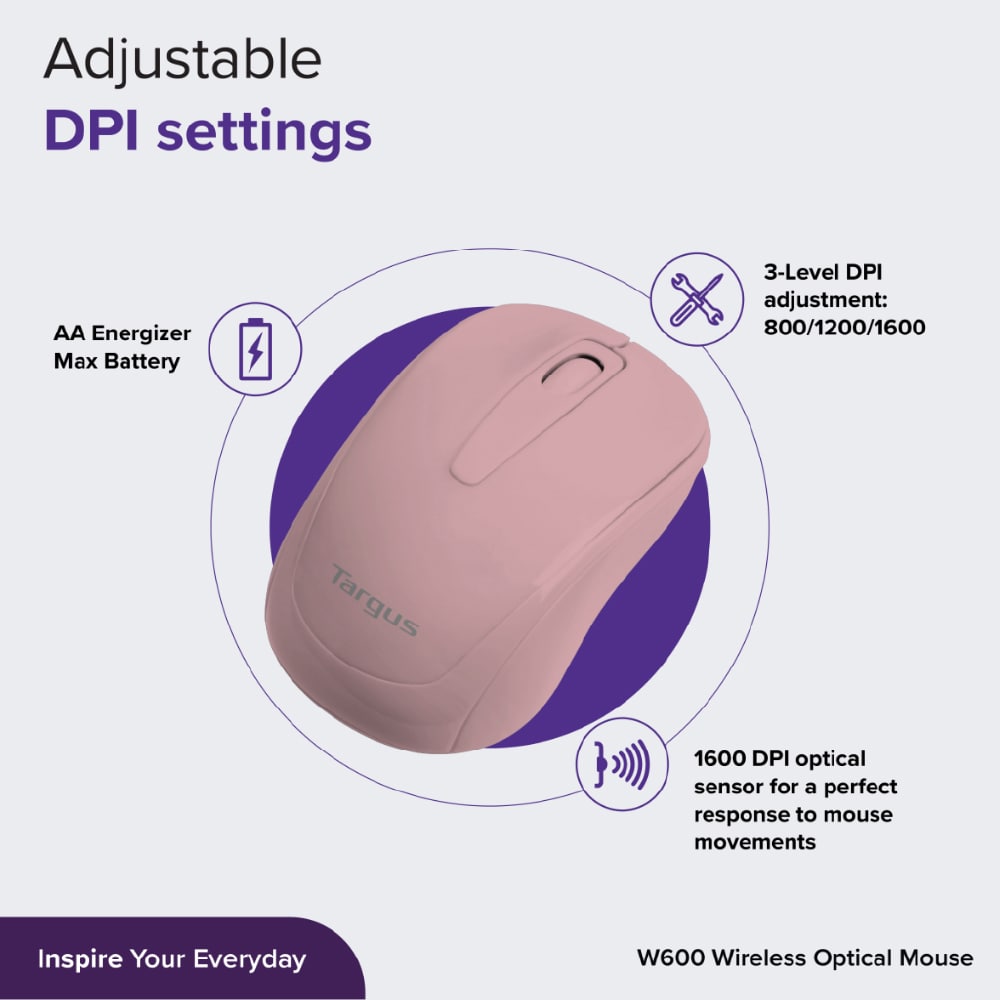Targus W600 Wireless Optical Mouse | Compatible With Windows® And Mac® | 1,600DPI Optical Sensor