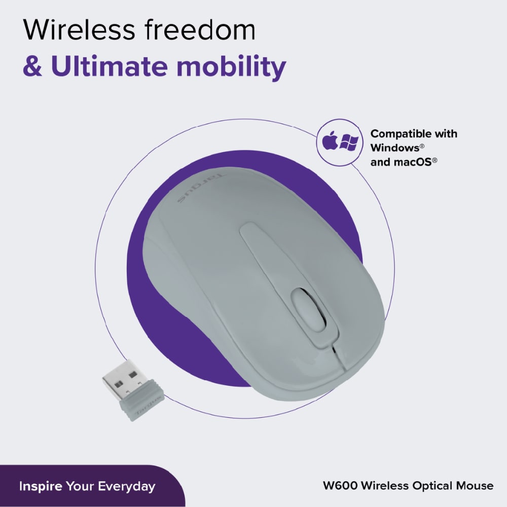 Targus W600 Wireless Optical Mouse | Compatible With Windows® And Mac® | 1,600DPI Optical Sensor