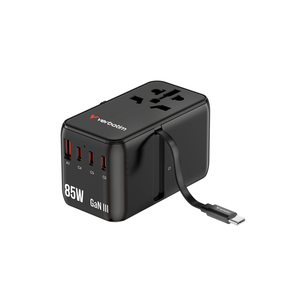 Verbatim Charge &lsquo;n&rsquo; Travel Adapter with Retractable Cable