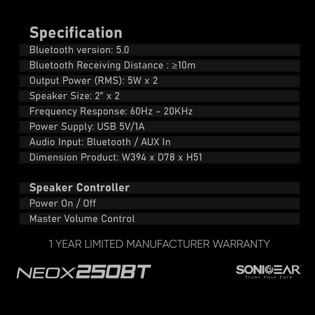 SonicGear NeoX 250BT Bluetooth Soundbar Speaker (1 Year Warranty)