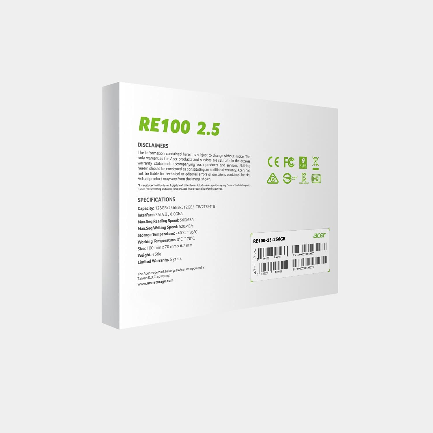 ACER 2.5" SATA3 RE100 Internal SSD | 256GB