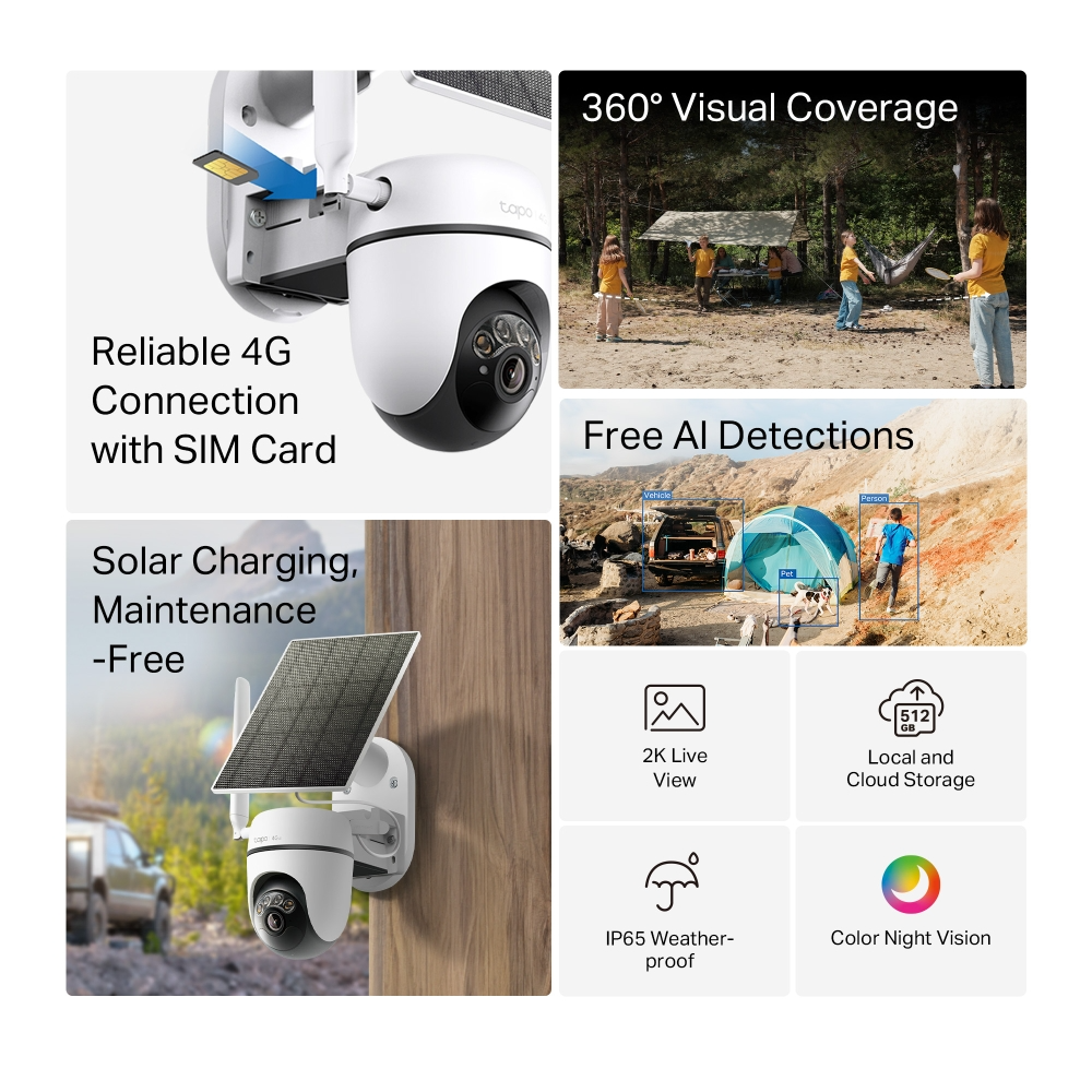 TP-Link Tapo C615G KIT 2K 3MP Solar-Powered Pan/Tilt 4G LTE Security Camera Kit