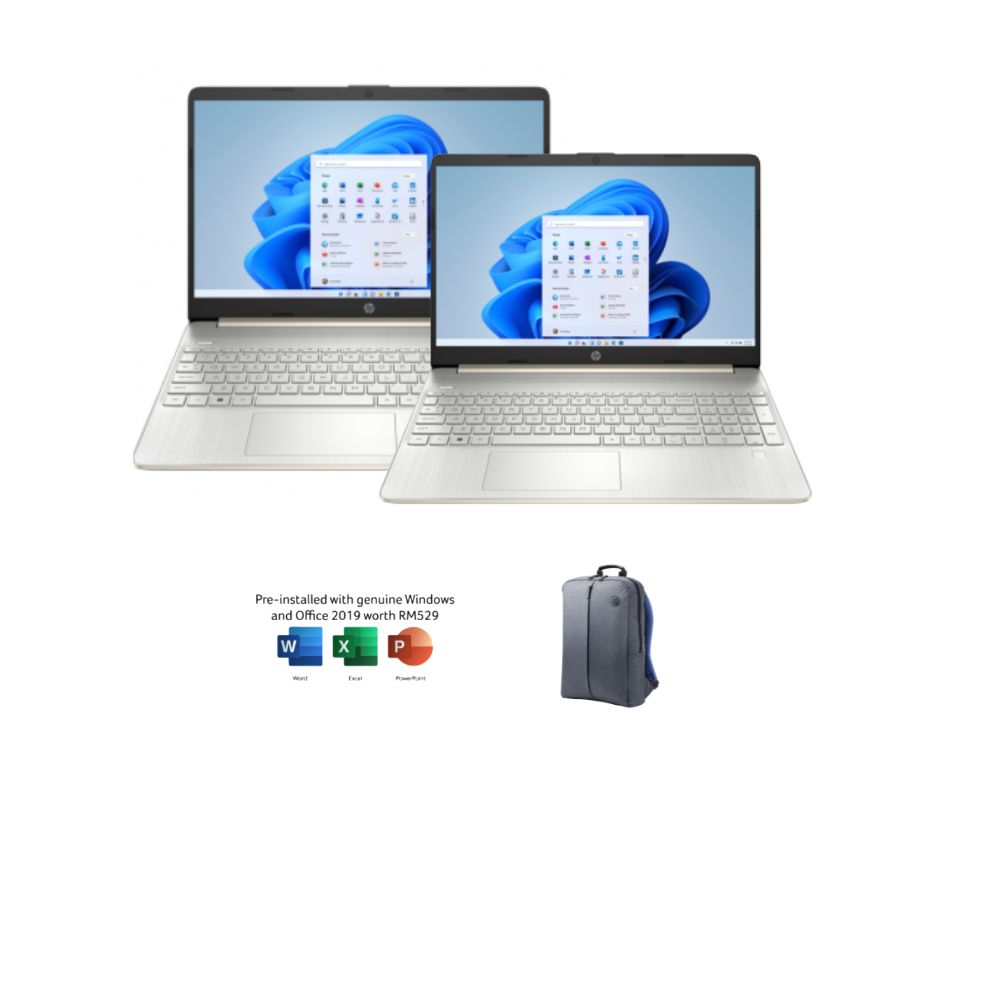 HP 15s-eq1557AU Gold / eq1558AU Silver Laptop | AMD Athlon | 4GB DDR4 RAM 256GB SSD | 15.6" HD | W11 | MS OFFICE + BAG