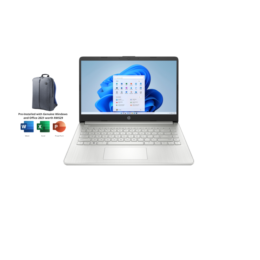 HP 14s-dq2625TU 6N1S1PA Natural Silver Laptop | i3-1115G4 | 8GB RAM 512GB SSD | 14" FHD I W11 | MS OFFICE + BAG