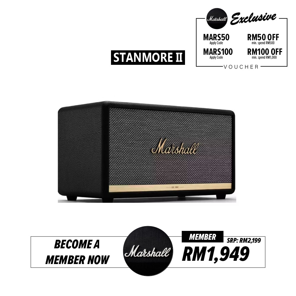 Marshall Stanmore II Bluetooth Speaker - Black / White (1 Year Warranty)