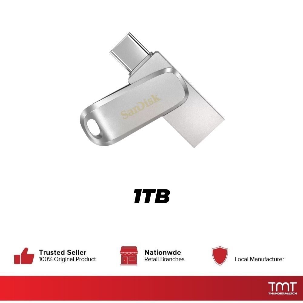 SanDisk Ultra Dual Drive Luxe USB Type C 1TB Flash Drive (Silver, 5Y