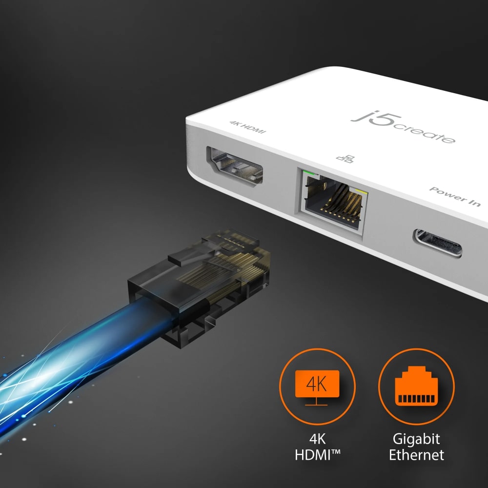 J5Create USB-C to 4K HDMI™ Ethernet Adapter with 100W PD (JCA351)