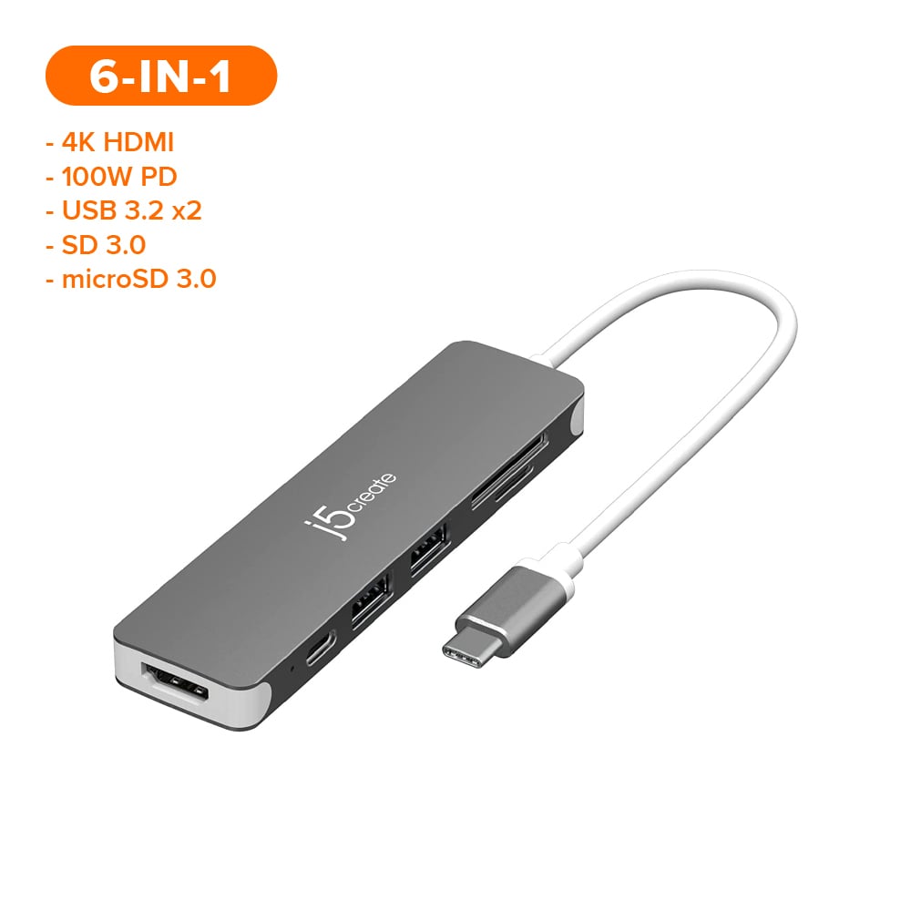 J5Create USB-C 6-in-1 4K HDMI™ Multi-Port Hub (JCD353)