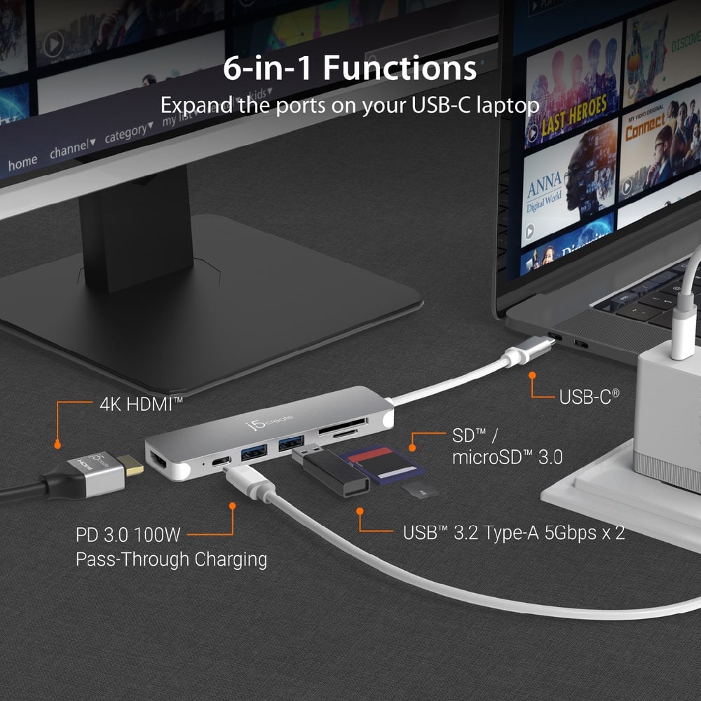 J5Create USB-C 6-in-1 4K HDMI™ Multi-Port Hub (JCD353)