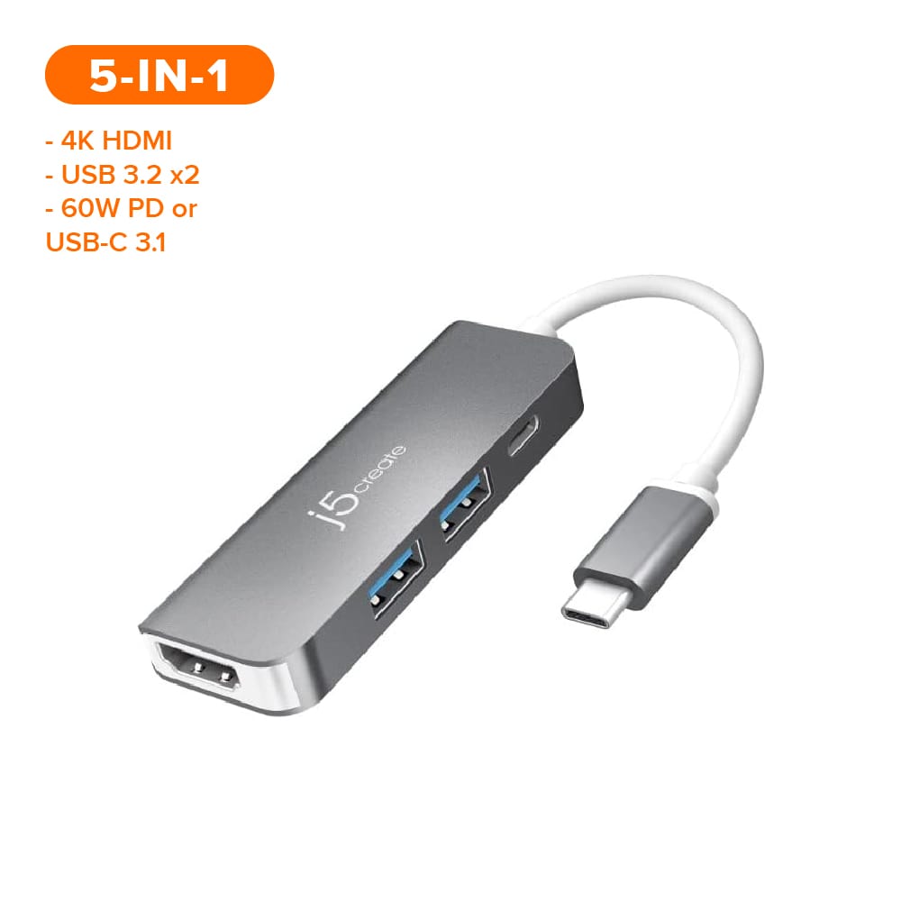 J5Create USB-C 5-in-1 4K HDMI™ Multi-Port Hub with Power Delivery (JCD371)