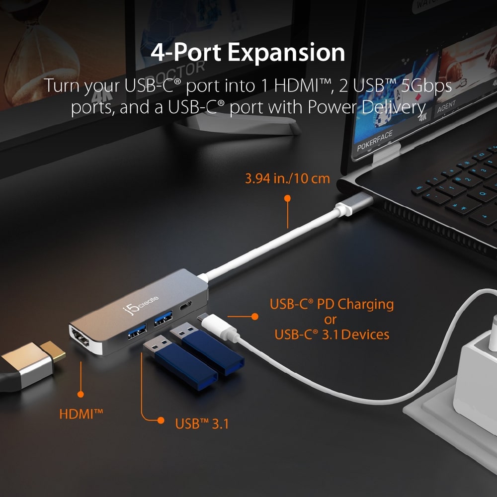 J5Create USB-C 5-in-1 4K HDMI™ Multi-Port Hub with Power Delivery (JCD371)