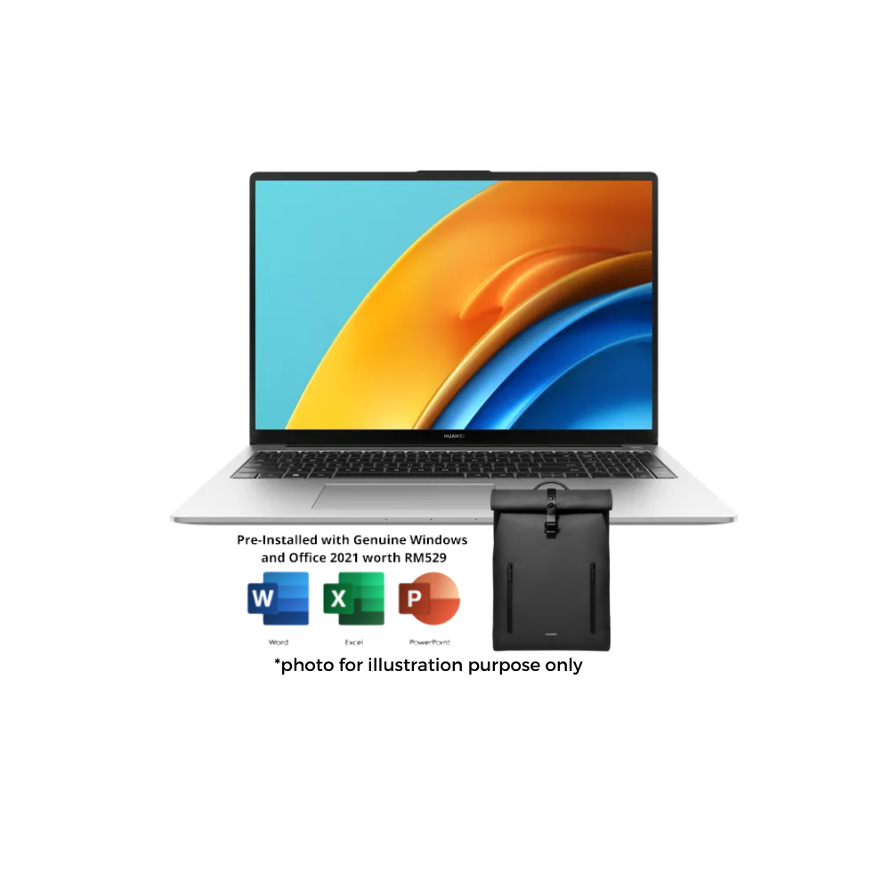 Huawei MateBook D16 2022 Silver Laptop | i5 or i7 | 8GB or 16 GB RAM 512GB SSD | 16" WUXGA | W11 | MS OFFICE + BAG