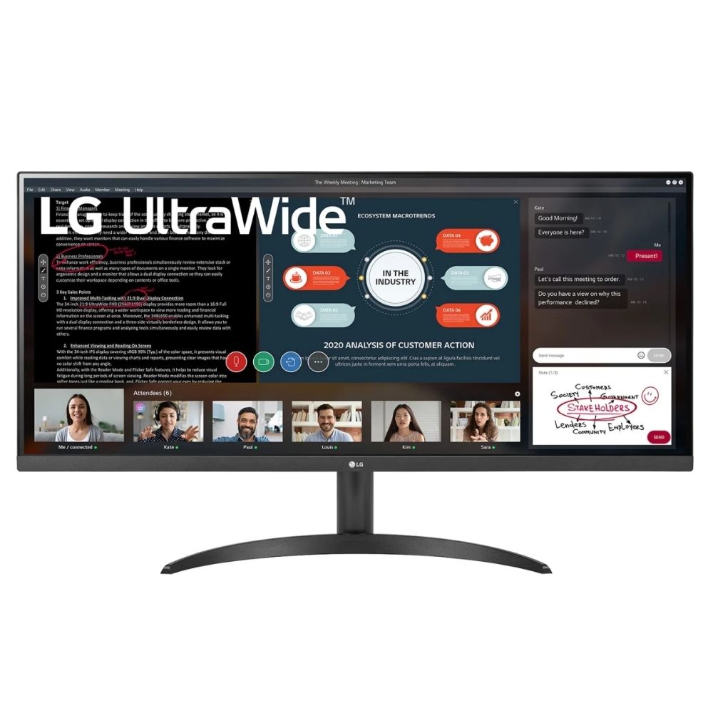 LG 34WP500 UltraWide 2K Borderless Monitor | 34" / 21:9 WFHD / 2560x1080 / 75Hz | IPS | HDMI / VESA | 3 Years Warranty