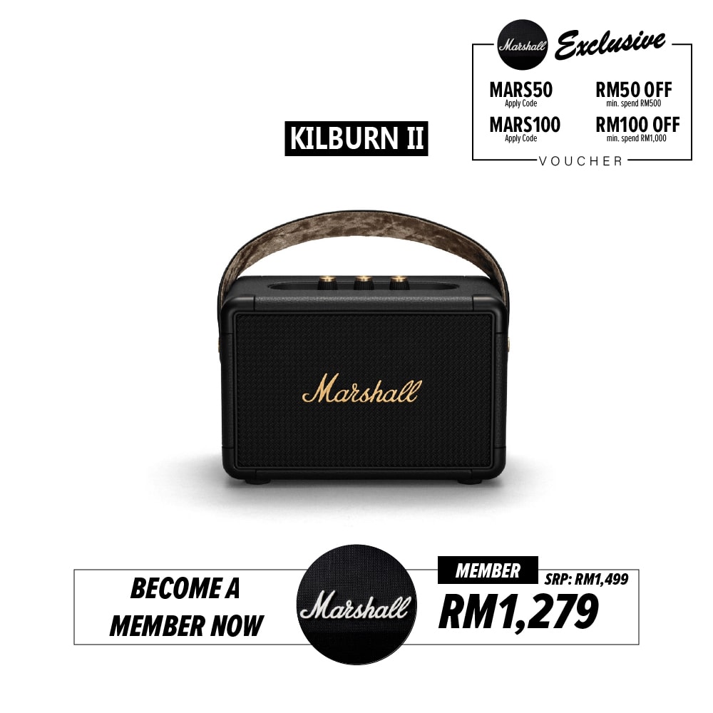 Marshall KILBURN II Portable Bluetooth Speaker (Black / Black & Brass) (1 Year Warranty)