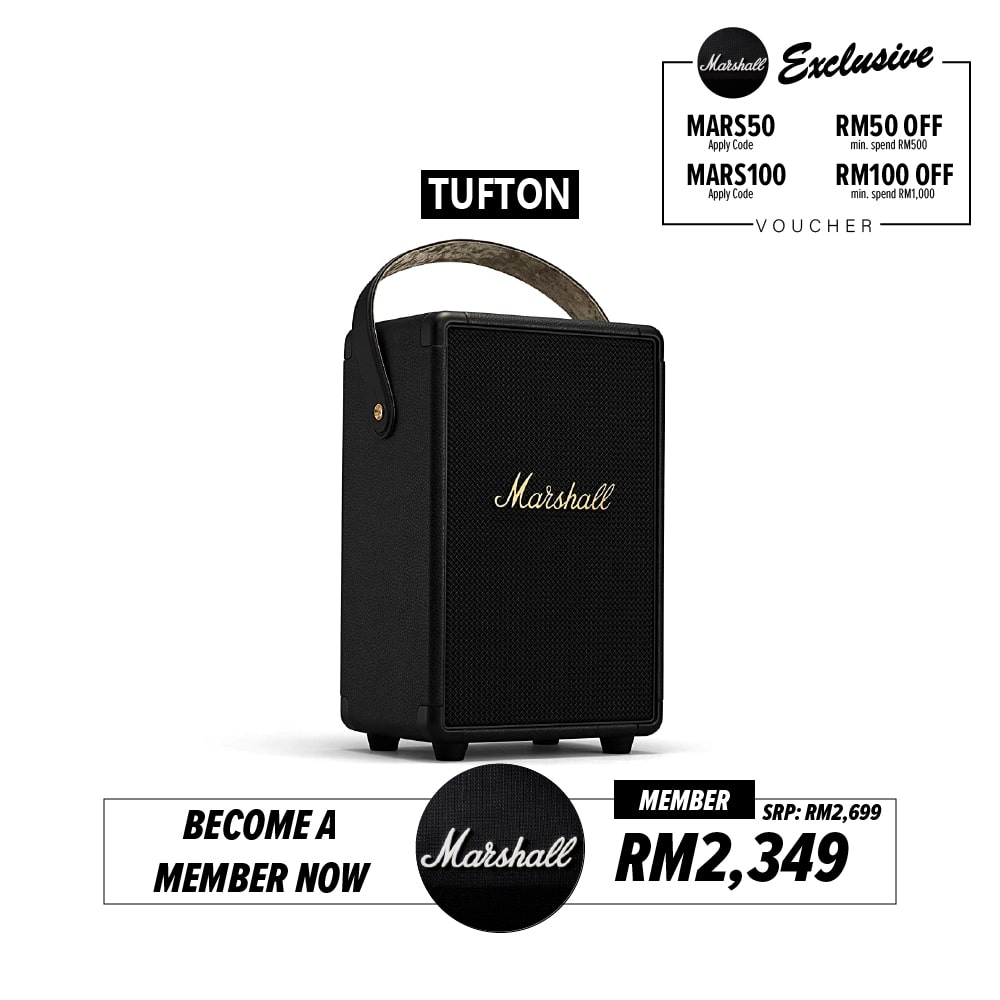 Marshall TUFTON Portable Bluetooth Speaker (Black&Brass) (1 Year Warranty)
