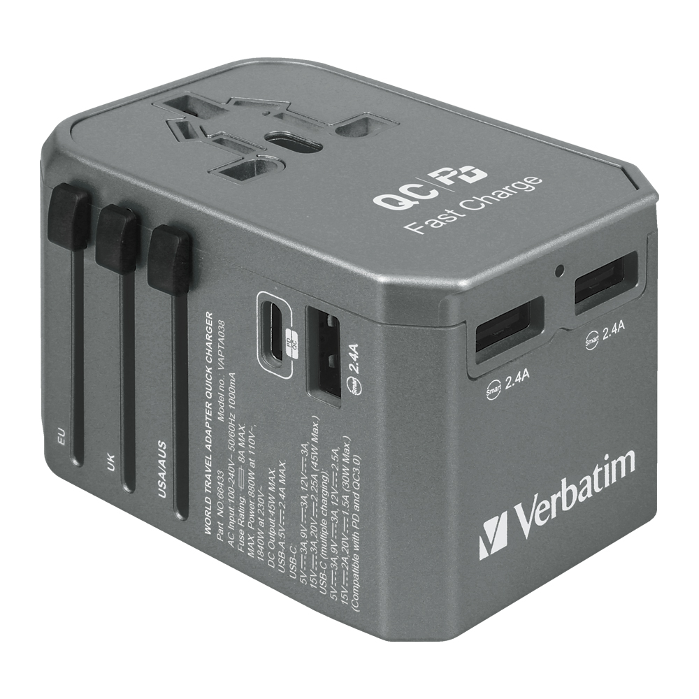 Verbatim 4 Ports 45W Universal Portable Adaptor
