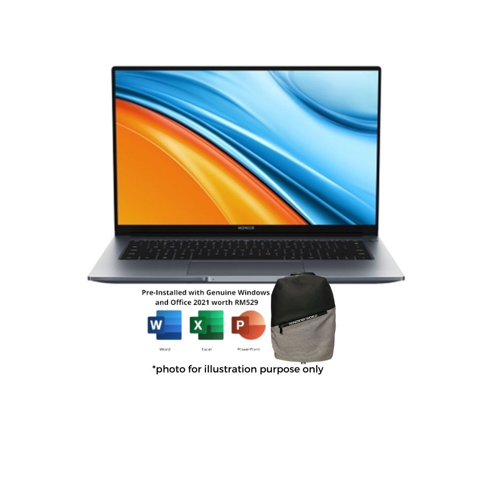 Honor MagicBook 14 HON-5301ACUQ Space Grey Laptop | i5-12500H | 16GB RAM 512GB SSD | 14" FHD | Intel® Iris® Xe | W11 | FingerPrint&Hall Sensor | MS OFFICE+BAG