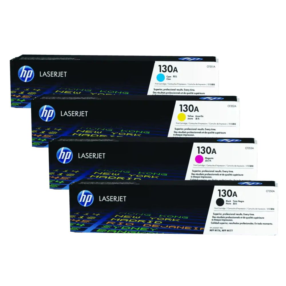 HP 130A CF350A Black Toner / CF351A Cyan / CF352A Yellow / CF353A Magenta Toner Cartridge | 1,000-1,300 pages