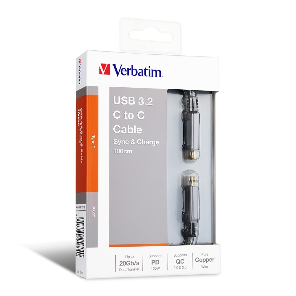 Verbatim Sync & Charge E Marker Metallic Type-C Cable 1m | USB 3.2