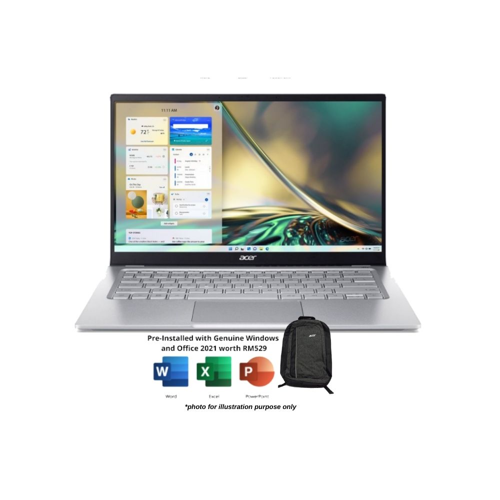 Acer Swift 3 SF314-512-54ES Silver Laptop | i5-1240P | 8GB RAM 512GB SSD | 14" QHD | Intel Iris Xe | MS OFFICE+BAG