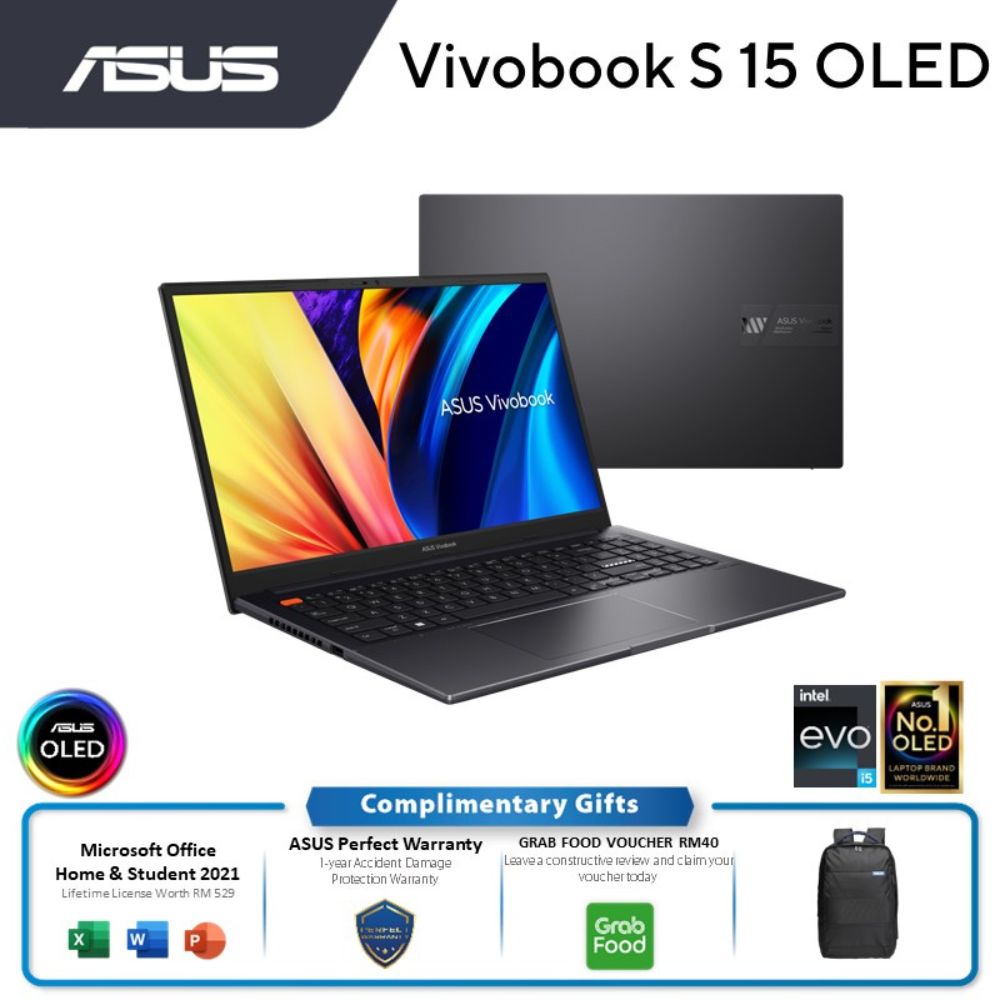 ASUS Vivobook 15X A1503Z-AL1416WS Laptop | I5-12500H | 8GB RAM 512GB SSD | 15.6" FHD OLED | W11 | MS OFFICE + BAG