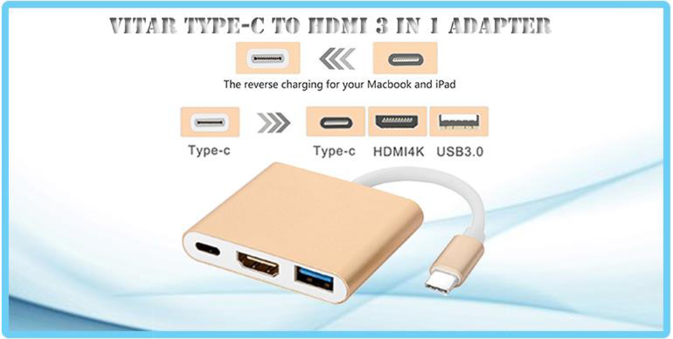 Vitar USBCHDMI2 (3-in-1 Adapter) Type-C To HDMI / USB3.0 / Power Delivery (PD)