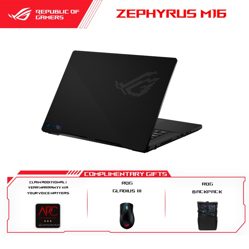 Asus ROG Zephyrus M16 GU604V-IN4018W Gaming Laptop Off Black AniMe Matrix version | i9-13900H | 32GB Ram 1TB SSD | 16"QHD+ (240Hz) | NVD RTX4070 | Win 11| 2Y Warranty (Free: ROG backpack+ ROG Gladius III Mouse P514)