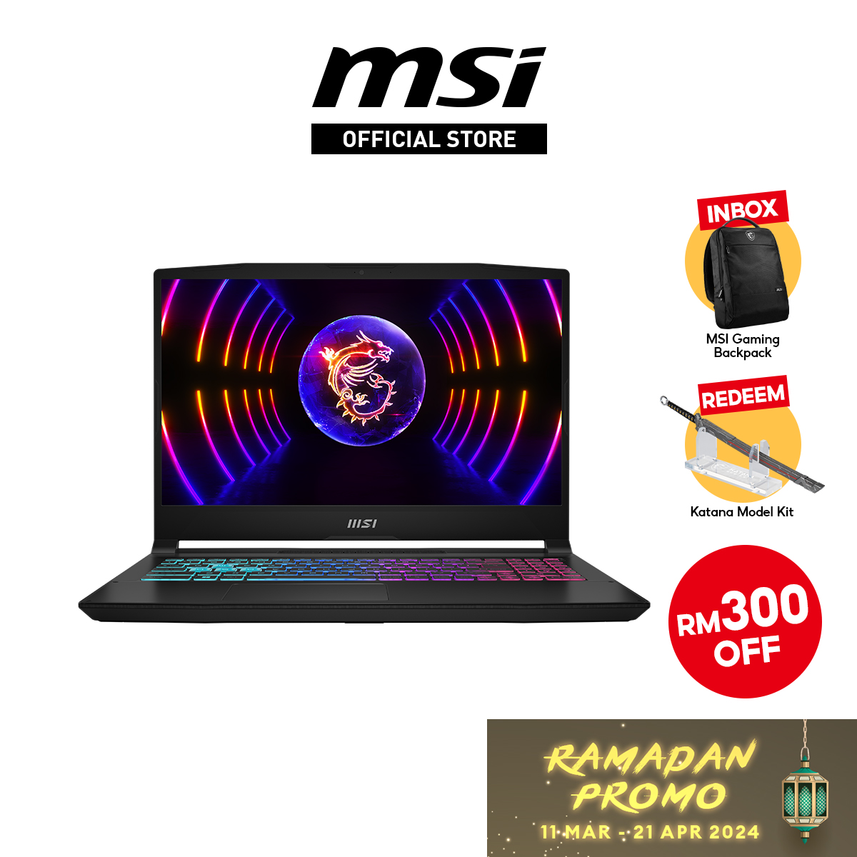 MSI Katana 15 B13VEK-046MY Gaming Laptop | i7-13620H | 16GB Ram 1TB SSD | 15.6"FHD (144Hz) | RTX4050 | W11/2 Years Warranty