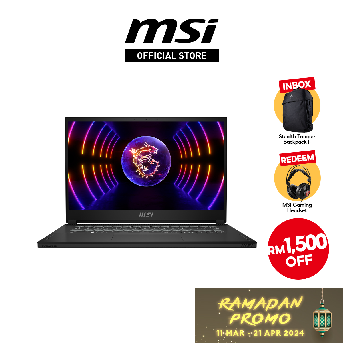 MSI Stealth 15 A13VE-040MY Gaming Laptop (Core Black) | i5-13420H |16GB RAM 512GB SSD | 15.6"FHD 144Hz | RTX4050 | W11 | 2Y Warranty