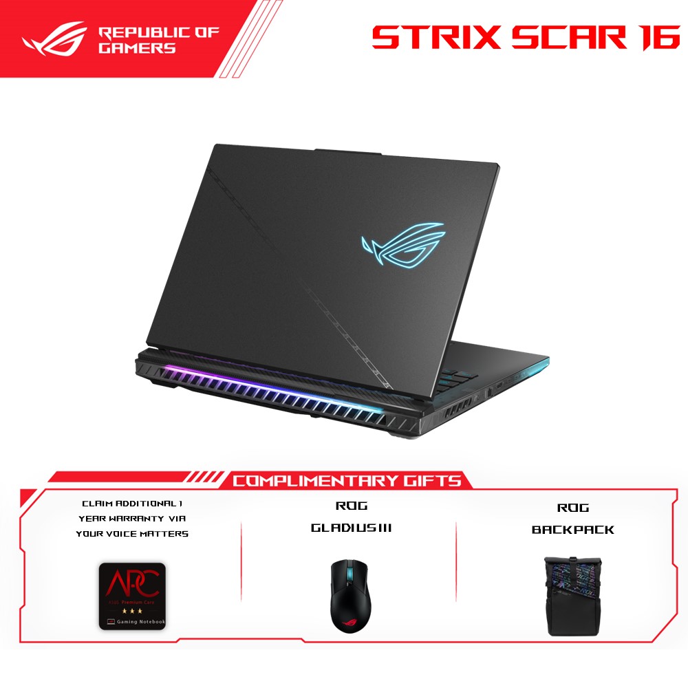 Asus ROG Strix SCAR 16 2023 G634J-ZNM023WH Gaming Laptop | i9-13980HX | 32GB RAM 2TB SSD | 16''QHD+ 240Hz | RTX4080 | Win11 | 2Y Warranty