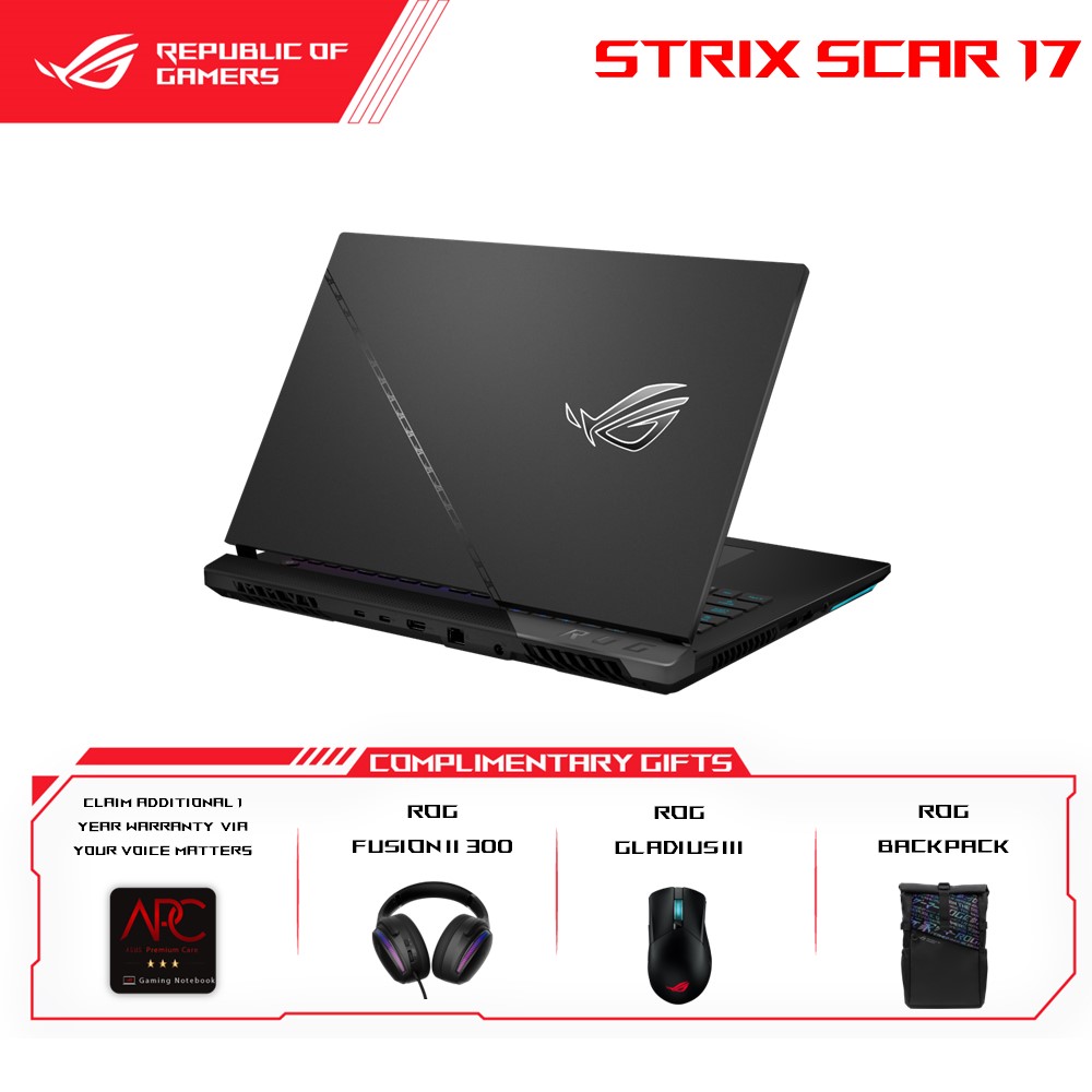 Asus ROG Strix SCAR 17 2023 G733P-ZLL011W Gaming Laptop | AMD Ryzen 9 7945HX | 32GB RAM 1TB SSD | 17.3'' WQHD 240Hz | RTX4080 | Win11 | 2Y Warranty
