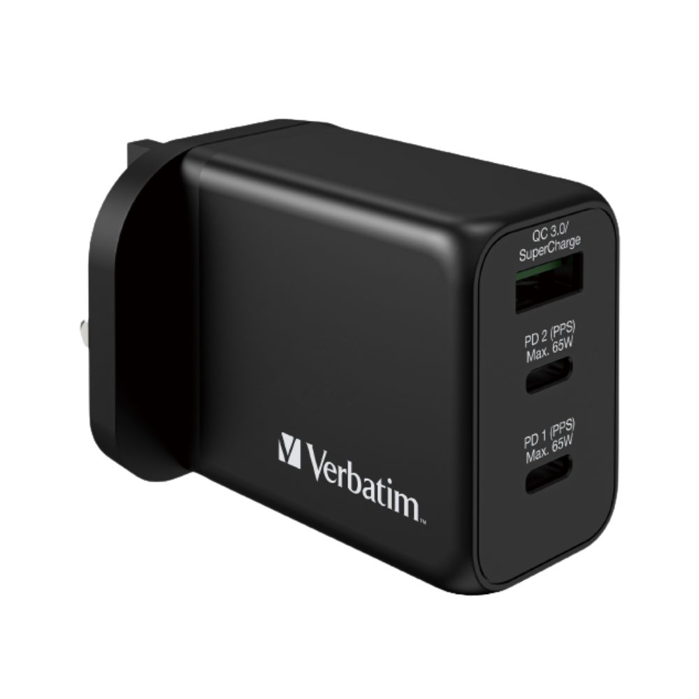 Verbatim 3 Ports 65W GaN Charger with PD & QC3.0