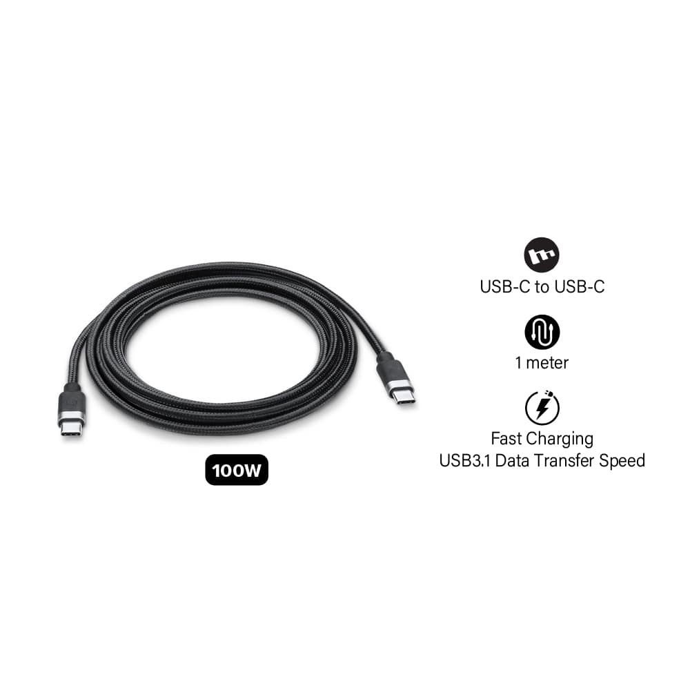 Mophie 100W USB-C to USB-C Fast Charge Cable with High Speed Data Transfer - 1 meter