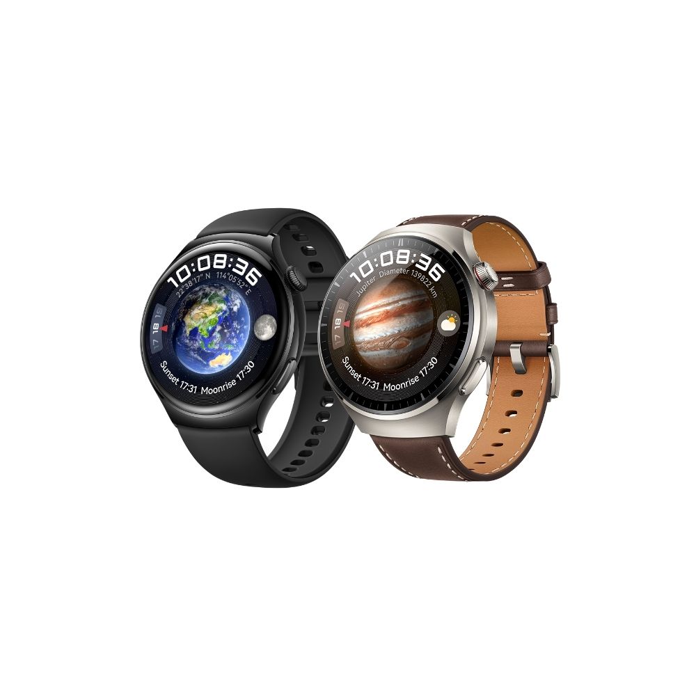 HUAWEI WATCH 4 Black Stainless Steel Case with Fluoroelastomer Strap | HUAWEI WATCH 4 Pro Titanium Case with Dark Brown Leather Strap LTE Smartwatch