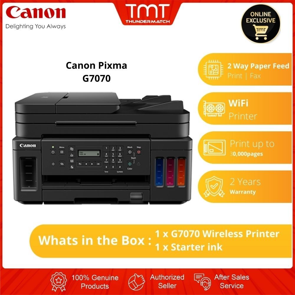 Canon Pixma G7070 Wireless Printer (Print/Fax Duplex Print) 2-Way Paper Feeding (2 year In-house warranty/ 30,000pages