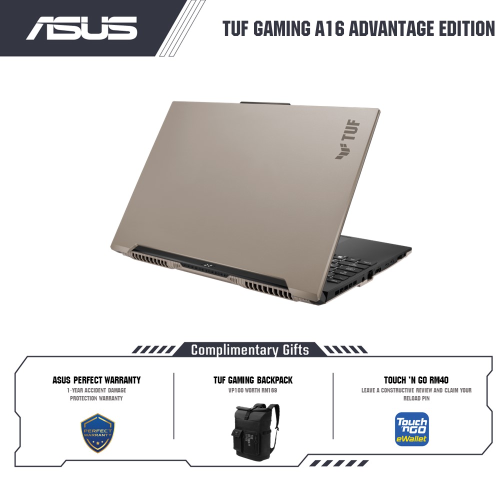 ASUS TUF Gaming A16 Advantage Edition (2023) FA617N-SN3099W Gaming Laptop Sandstorm | AMD Ryzen 7-7735HS | 8GB RAM 512GB SSD | 16''WUXGA (165Hz) | AMD Radeon RX7600S 8GB GDDR6 | Win11 | 2Y Warranty
