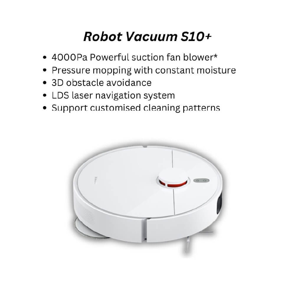 Xiaomi Robot Vacuum S10+, 4000Pa Powerful Suction Fan Blower, Pressure  Mopping with Constant Moisture, Support Customized Cleaning Patterns, 3D