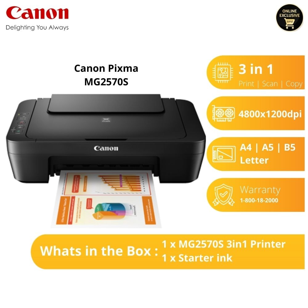 Canon Pixma MG2570S 3 in One Printer (Print,Scan,Copy) | 4800x1200dpi | 1 Year Warranty 1-800-18-2000