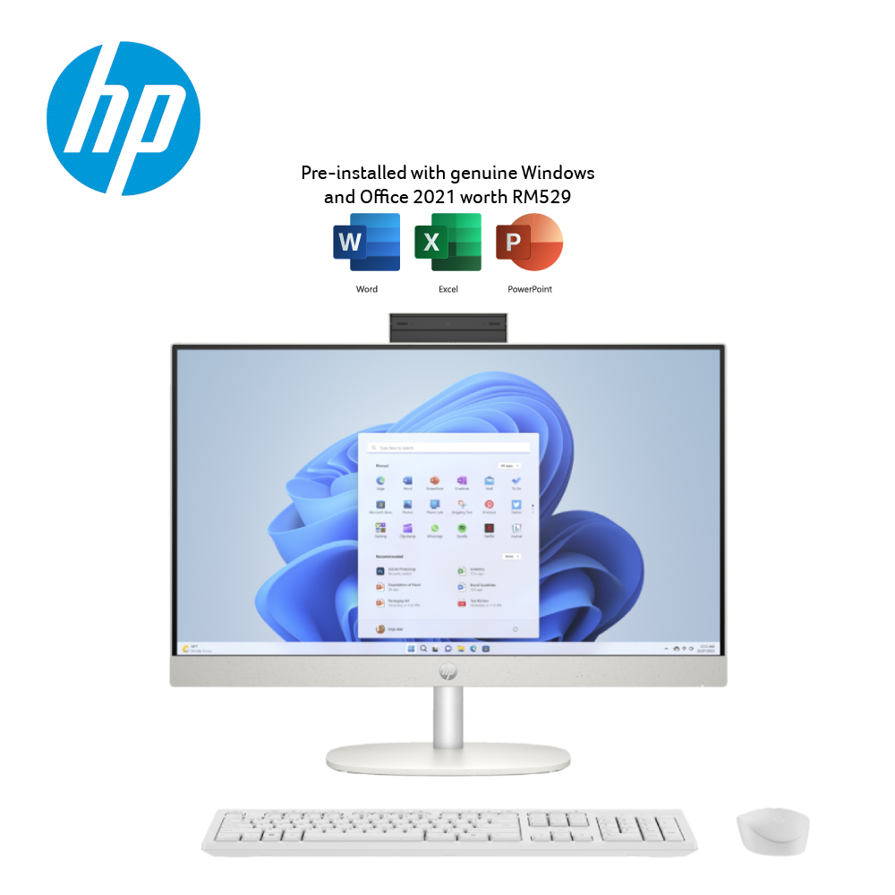 HP AIO 24-cr0025D All in One Desktop (Shell White) | i5-1335U | 8GB RAM 512GB SSD | 23.8" FHD (1920x1080) | Intel UHD | HP Wireless KB&MSE | MS Office H&S | Win11 | 3Y Warranty