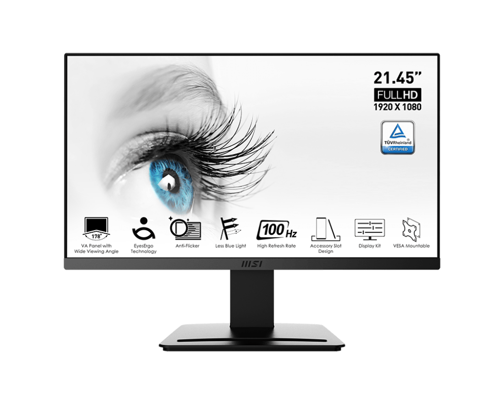 MSI PRO MP223 21.5" Monitor | 1ms (MPRT) | 100Hz | 1920x 1080 FHD | Flat | VA Panel | VESA | HDMI & VGA | 99% sRGB | 3Y Warranty