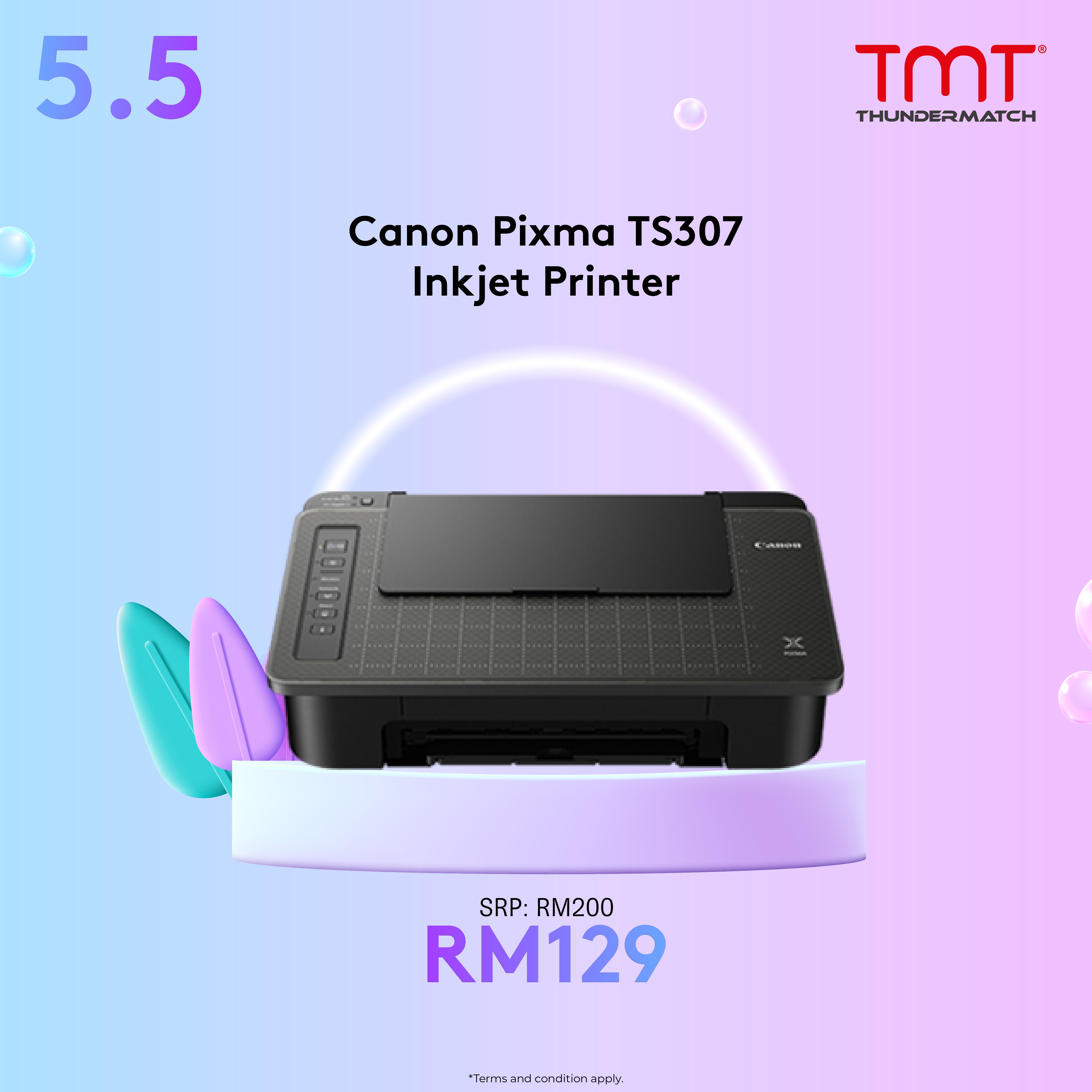 Canon Pixma TS307 Inkjet Printer (Print,Wifi) *1-Yr Canon OnSite Tel: 1800-18-2000*