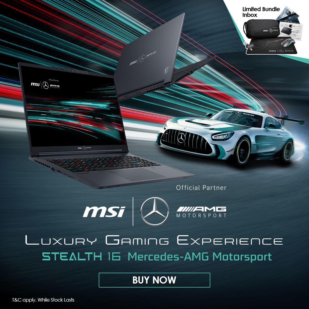 (LIMITED EDITION) MSI Stealth 16 Mercedes AMG A13VG-250MY Gaming Laptop (Mercedes Selenite Gray) | i9-13900H | 32GB RAM 2TB SSD | 16" UHD+ (3840x2400) OLED | NVD RTX4070 8GB | MS Office H&S | Win11 | 2Y Waranty