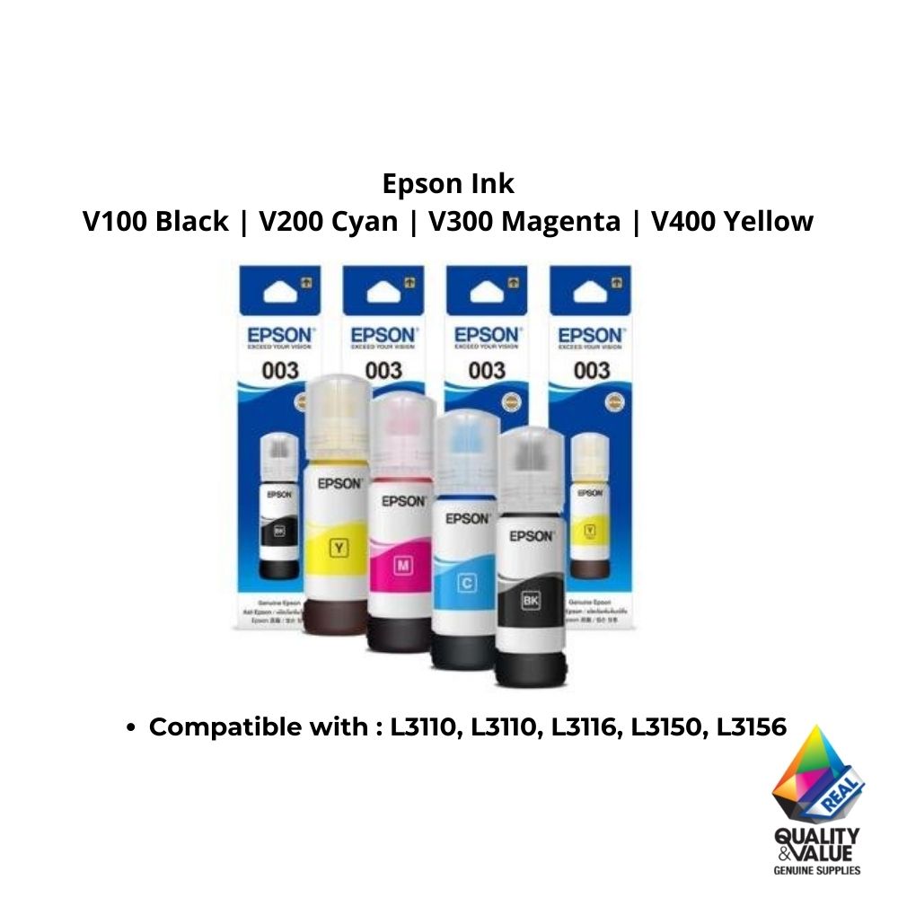 Epson Ink V100 Black / V200 Cyan / V300 Magenta / V400 Yellow | 65ml | L3110 , L3116 , L3150 , L3156