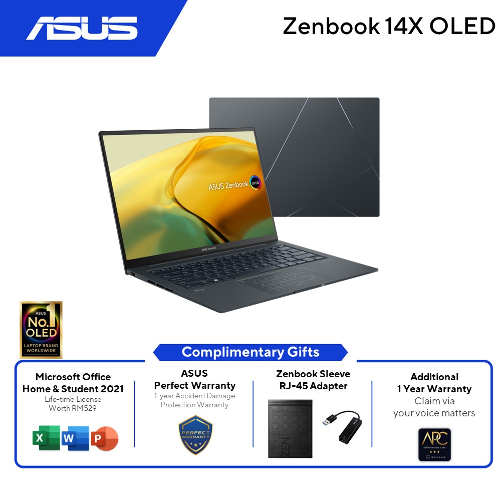 ASUS Zenbook 14X OLED UX3404V-AM9058WS Laptop (Inkwell Grey) | i5-13500H | 16GB RAM 512GB SSD | 14.5'' 2.8K | Intel Iris Xe | MS Office H&S 2021 | Win11 | 2Y Warranty