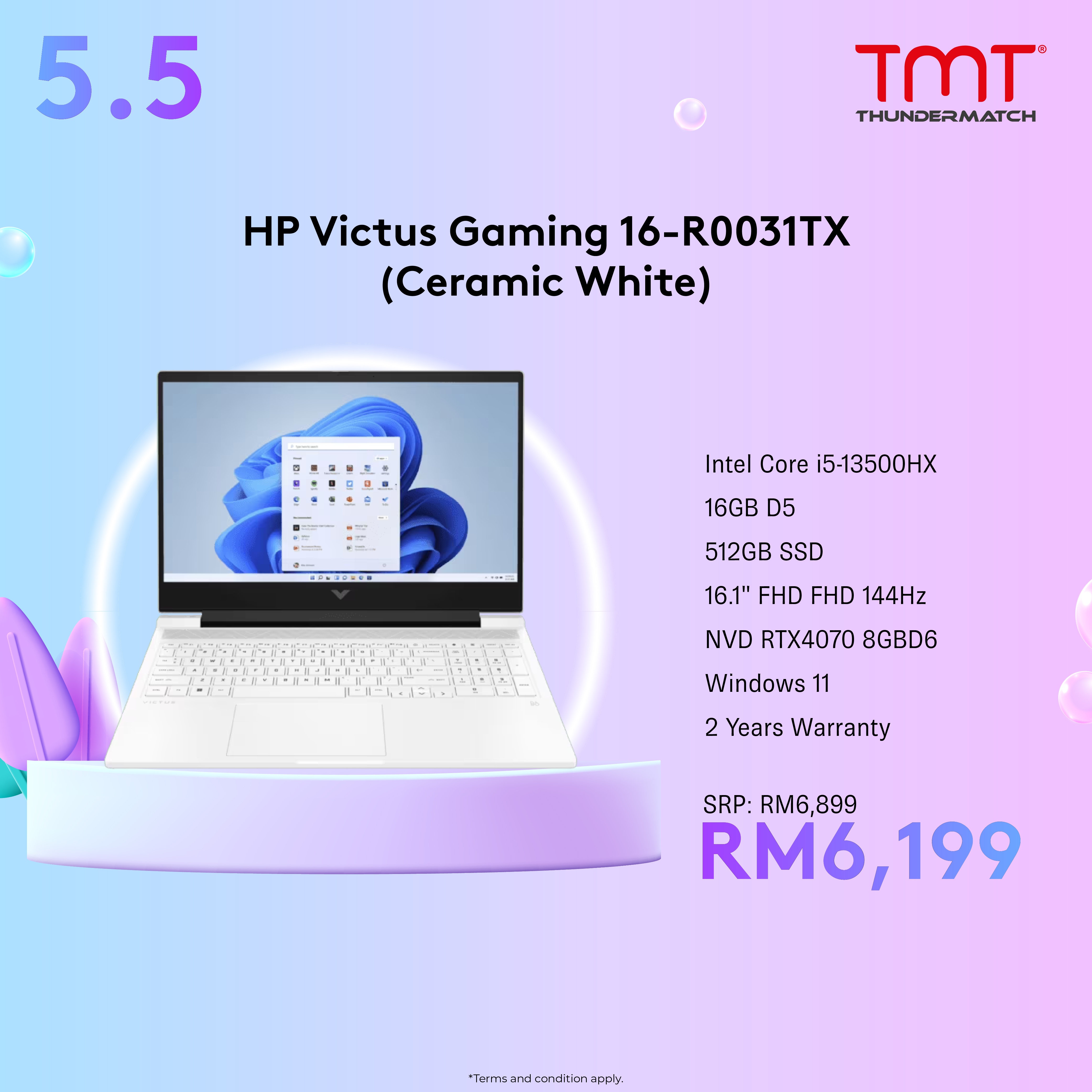 HP Victus Gaming 16-R0030TX/31TX/32TX | i5-13500HX | 16GB RAM 512GB SSD | 16.1" FHD (144Hz) | RTX4070 8GB | Win11 | 2Y Warranty