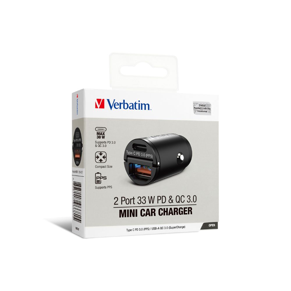 Verbatim 2 Ports 33W QC 3.0 Super Charge Mini Car Charger