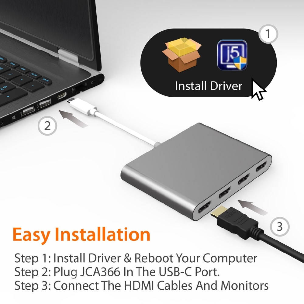 J5create USB-C to 4-Port HDMI™ Multi-Monitor Adapter (JCA366)